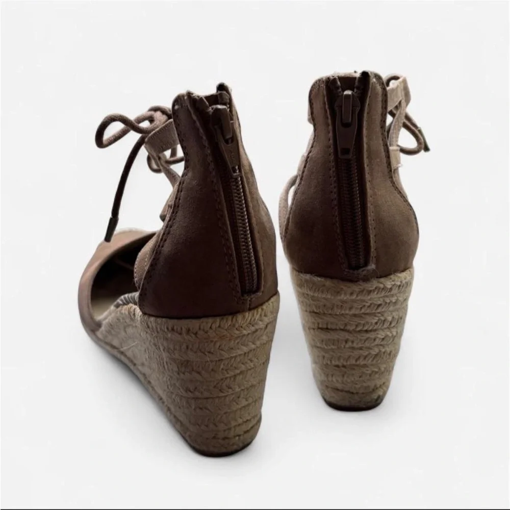 Dolce Vita Women’s Taupe Espadrille Wedge Sandals with Ankle Tie